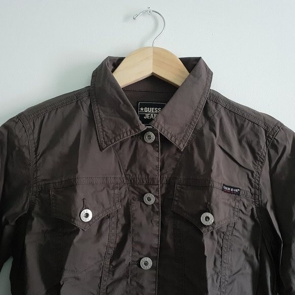 Guess Authentic Jeans Cropped Button Army Green Utility Military Jacket S/P - Picture 3 of 13